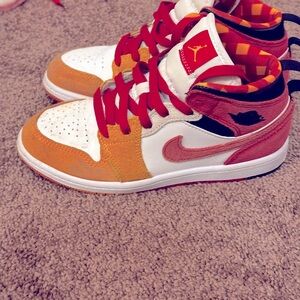 Nike Red Gold and White Jordan Sneakers with Breathable Design